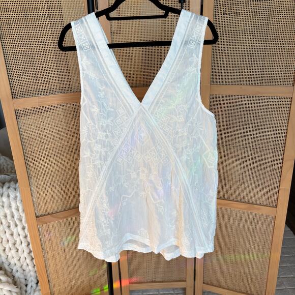 Free People white coquette embroidered dress mini boho dress tunic size medium - Picture 4 of 5